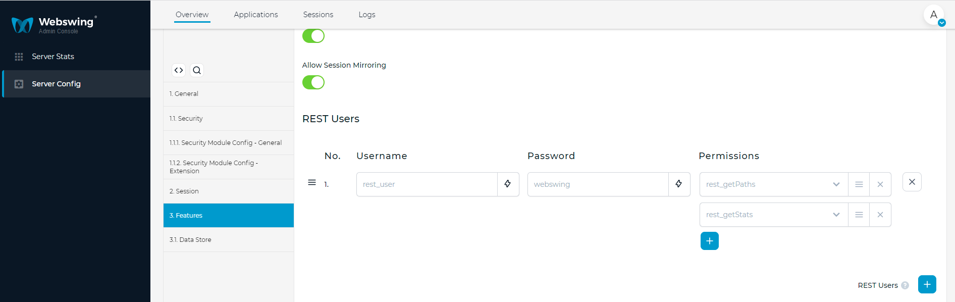 Rest users config