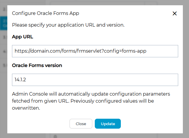 Configure Oracle Forms App dialog