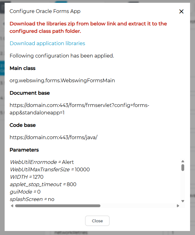 Configuration dialog success