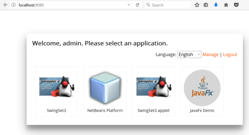 application selector screen