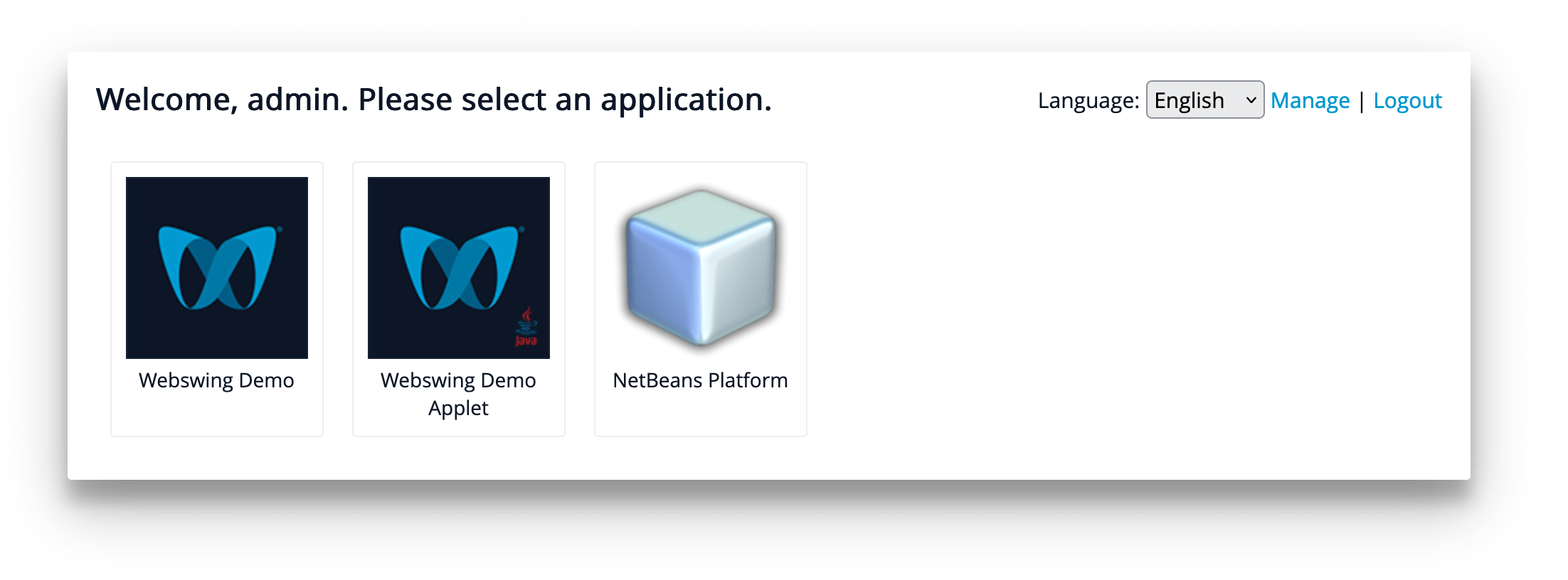 application selector screen